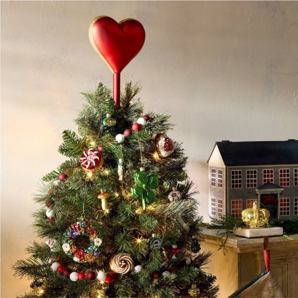 GORGEOUS🫶 Red Heart Tree Topper with‎ Gold Glitter